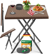 KESSER® Balkontafel, inklapbaar, weerbestendig/UV-bestendig, gecoat staal en rotan-look, outdoor tuintafel, tuinmeubelen met 6 vilten onderzetters, bistrotafel, tot 100 kg belastbaar