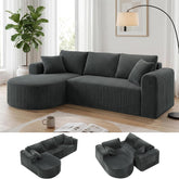 COMHOMA Hoekbank met slaapfunctie, 263 cm, corduroy, modulaire boneless bank met chaise longue, L-vormige slaapbank, sectionele banken met kussen en zijzakken, bank voor woonkamer, geen montage, grijs