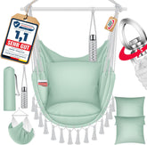 KESSER® Hangstoel Safari XXL Hangstoel voor Volwassenen en Kinderen Hangmat tot 150 kg Hangstoel Ophanging Indoor Outdoor Wonen Incl. draagtas, 2 kussens, bekerhouder & Boekenvak, Lichtgroen