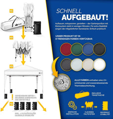 Partytent - Opvouwbaar - 3x3 m - Paviljoen - Easy up - Wit - Tillvex®