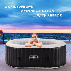 Arebos Whirlpool met ledverlichting, opblaasbaar, binnen en buiten, 190 x 120 cm ovaal, 2 personen, 90 massagejets, met verwarming, 550 liter, inclusief afdekking, bubbelspa en wellnessmassage
