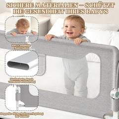 Valbescherming voor boxspringbed, valbescherming bed, 200 cm, bedhek voor baby's en kinderen, bedhek, valbescherming, inklapbaar 180 graden, in hoogte verstelbaar, luchtig net, stabiel, kinderbedhek, grijs