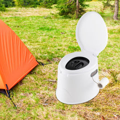 COSTWAY Campingtoilet, draagbaar, reistoilet tot 200 kg belastbaar, mobiel toilet met afneembare emmerinzetstuk, toiletpapierhouder, voor kamperen, wandelen en reizen