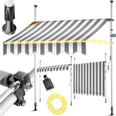 KESSER® Klemluifel met handslinger en led-lichtsnoer, balkonluifel zonder boren, luifel uv-bestendig, in hoogte verstelbaar en waterafstotend, zonwering voor balkon, terras en tuin, 400 cm