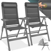 KESSER® Tuinstoel met armleuningen set van 2 | aluminium klapstoel incl. hoofdkussen campingstoel 7-voudig verstelbare rugleuning | ademend en weerbestendig | inklapbaar & anti-slip antraciet