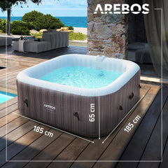 Arebos Spa Whirlpool 2400 W, in-outdoor zwembad, voor 6 personen, 185 x 185 cm, 130 massagejets, 910 l met verwarming, opblaasfunctie met één druk op de knop, inclusief afdekking, bubbelspa en