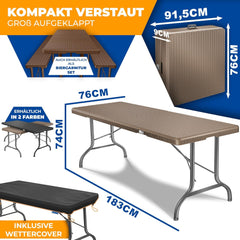 KESSER® Buffettafel, inklapbaar, kunststof, 183 x 76 cm, rotan-look, campingtafel, partytafel, klaptafel, tuintafel, voor 6 personen, tuin, terras en balkon, inklapbaar, incl. draaggreep en hoes,