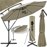 Tillvex® Parasol - Zweefparasol - Ø300cm - 360° Draaibaar - Bruin
