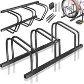 KESSER® Fietsstandaard voor 3 fietsen, incl. parkeerbord, meervoudige standaard met 37 cm wielafstand voor 30-65 mm bandbreedte, fietshouder, opstelstandaard voor vloer- of wandmontage, wielstandaard