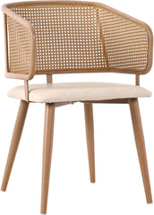 Eetkamerstoelen met rotan rugleuning, zitkussen van PU-leer, moderne en eenvoudige stijl, comfortabel en ademend, geschikt voor restaurants, woonkamer en cafés (2)