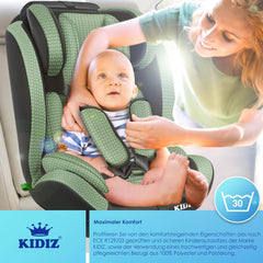 KIDIZ® Autokinderzitje, driehoekig, premium kinderzitje, autostoel, zitkuip, 9 kg - 36 kg, 1-12 jaar, groep 1/2/3, universeel, goedgekeurd volgens ECE R129/03, met Isofix