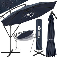 Tillvex® Parasol - Zweefparasol - Ø350cm - 360° Draaibaar - Blauw