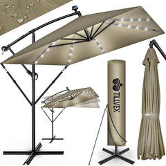 Tillvex® LED Parasol - Rechthoekig - 235x235cm - Verstelbaar - Bruin •