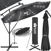 Tillvex® LED Parasol - Zweefparasol - Ø300cm - 360° Draaibaar - Antraciet •
