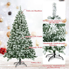 Kunstkerstboom met sneeuw kerstboom met metalen standaard, kerstboom 1000 takken, pvc, kunstboom, kerstklapsysteem voor thuis, kantoor, winkels (180 cm)