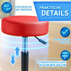 Zadelkruk - Kruk op wielen - Rolkruk - Draaikruk - Rood - TRESKO