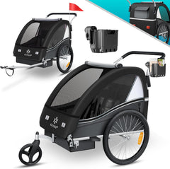 Fietskar kinderen - Fietsaanhanger - tot 40kg - Zwart