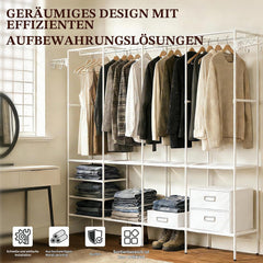 ST Open kledingkast, stabiel, afmetingen 215 × 36 × 170 cm, complete accessoires, met 10 vakken en 2 haken, wit