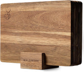 WALDWERK Ontbijtplankjes van massief acaciahout, 5-delige set (23 x 16 x 1 cm), ontbijtplankjes van hout met standaard, 5 snijplanken van hout, perfect voor ontbijt •