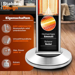 Terrasverwarmer - Infrarood Verwarming - Elektrisch - Heater - 2000W - Zilver - TRESKO®