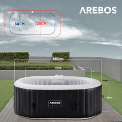 Arebos Whirlpool met ledverlichting, opblaasbaar, binnen en buiten, 190 x 120 cm ovaal, 2 personen, 90 massagejets, met verwarming, 550 liter, inclusief afdekking, bubbelspa en wellnessmassage
