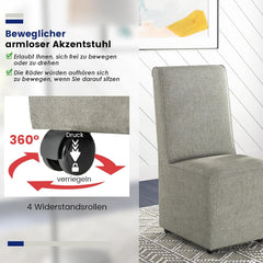 COSTWAY Eetkamerstoel, gestoffeerde stoel, accentstoel, keukenstoel, met weerstandswielen en afneembare overtrek, 47 x 60,5 x 98 cm, grijs