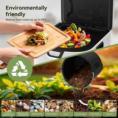 SOLIDEE 4L elektrische compostbak voor de keuken, voor etensresten binnenshuis, slimme keukencompostbak met 2 koolstoffilters, 3 standen, automatische reiniging, laag geluidsniveau, wit •