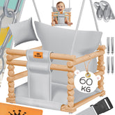 KIDIZ® Babyschommel, kinderschommel, schommelzitje met bekleding, houten schommel met anti-kantelfunctie, tot 60 kg, in hoogte verstelbaar, binnen en buiten, 0,5-3 jaar, montageaccessoires en
