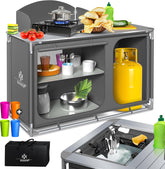KESSER® Campingkeuken, incl. draagtas en bekerset, campingkast, vouwkast, met aluminium frame, reiskeuken, keukenbox, tentkast, outdoor camping keuken, grijs, type F4
