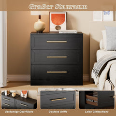 UEV Commode met 3 lades, opbergkast, moderne kast, dressoir met lades, smalle commode, kast voor woonkamer, slaapkamer, hal, zwart