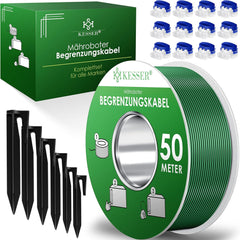 KESSER® Begrenzingskabel 50 m + 200 grondpennen + 12 kabelconnectoren voor robotmaaier, accessoireset, begrenzingsdraad, universeel compatibel met Gardena/Bosch/Worx/Honda/ROBOMOW