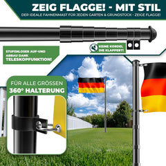 KESSER® Telescopische vlaggenmast - Verstelbaar - 6,30m - Zwart