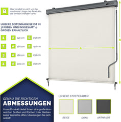 tillvex Verticale zonwering, 180 x 250 cm, voor buiten en binnen met regenhoes, buitenrolgordijn, waterdicht, met handslinger, voor balkon, terras en tuin, balkonrolgordijn, zonwering, beige