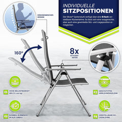 Tuinstoel - Ligstoel - Verstelbaar - Opvouwbaar - Zilver - Tillvex®