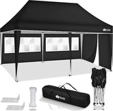tillvex Paviljoen, 3 x 6 m, waterdicht, pop-up vouwpaviljoen, in hoogte verstelbaar, tuintent, uv-bescherming 50+, partytent met tas voor de tuin, zwart, met 3 zijdelen