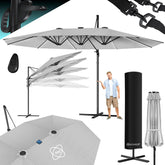 KESSER® LED Parasol - 4,6mx2,7m - Zweefparasol - Draaibaar - Grijs