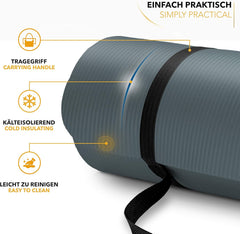 Yogamat - Fitness mat - Sportmat - Yoga mat extra dik - Donkergrijs - TRESKO