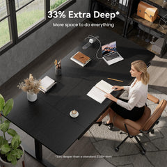 HLDIRECT Elektrisch sta-bureau, extra groot, in hoogte verstelbare tafel met uitgangen, zit-sta-computertafel met laden voor thuiskantoor, ergonomische stijgende werkplek, 200 x 80 cm, zwart