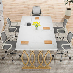 Tribesigns Bureau, computertafel, 160 x 80 x 75 cm, moderne pc-tafel, werktafel, eettafel met goudkleurige poten, voor thuiskantoor, thuis, bureau, vergadertafel, wit en goud