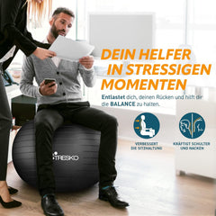 Fitness bal - Yoga bal - Pilates bal - Zwangerschapsbal - 55 cm - Zwart - TRESKO