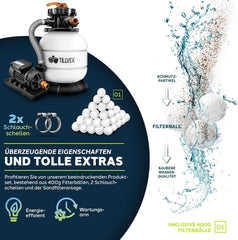 Tillvex® Zandfilter - Zandfilterpomp - 7900L/u - Wit •
