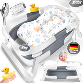 KIDIZ® Babybadje, ruimtebesparend en opvouwbaar, badje, douchebak voor pasgeborenen en peuters, 0-24 maanden, reisdouche, draagbaar, voor baby's, ergonomisch met thermostaat en kussen