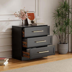 UEV Commode met 3 lades, opbergkast, moderne kast, dressoir met lades, smalle commode, kast voor woonkamer, slaapkamer, hal, zwart