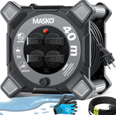 MASKO® Kabelhaspel, 40 m, verlengkabel met geaarde stopcontacten en wikkelgreep, outdoor kabelhaspel thermobescherming, apparaattrommel IP44, 1000 W ~ 3000 W, inclusief draaggreep en