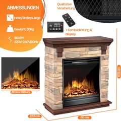 KESSER® Elektrische open haard met 3D-vlameffect, met verwarmingsfunctie, elektrische open haard met 1800 W vermogen, timer, thermostaat, afstandsbediening, dimbaar, natuur/bruin