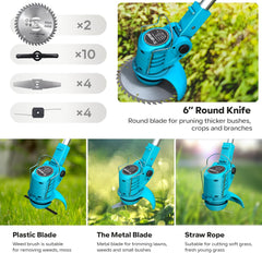 Grastrimmer met accu - Kantenmaaier - Bosmaaier - Blauw - X-COTEC •