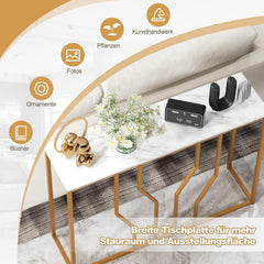 COSTWAY Consoletafel, entreetafel, smalle marmerlook, salontafel met geometrisch metalen frame, bijzettafel goud + wit, 110 x 30 x 80 cm, voor woonkamer, hal, entree