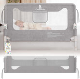 Valbescherming voor boxspringbed, valbescherming bed, 200 cm, bedhek voor baby's en kinderen, bedhek, valbescherming, inklapbaar 180 graden, in hoogte verstelbaar, luchtig net, stabiel, kinderbedhek, grijs