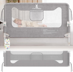 Valbescherming voor boxspringbed, valbescherming bed, 200 cm, bedhek voor baby's en kinderen, bedhek, valbescherming, inklapbaar 180 graden, in hoogte verstelbaar, luchtig net, stabiel, kinderbedhek, grijs
