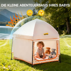 Jovikids Opvouwbare Loopspeeltuin voor Baby met Baldachijn, Pop-up Tent voor Kinderen Outdoor, Grote 6-hoekige Speeltent met Draagtas voor Huis, Tuin, Strand, 150x150x105 cm